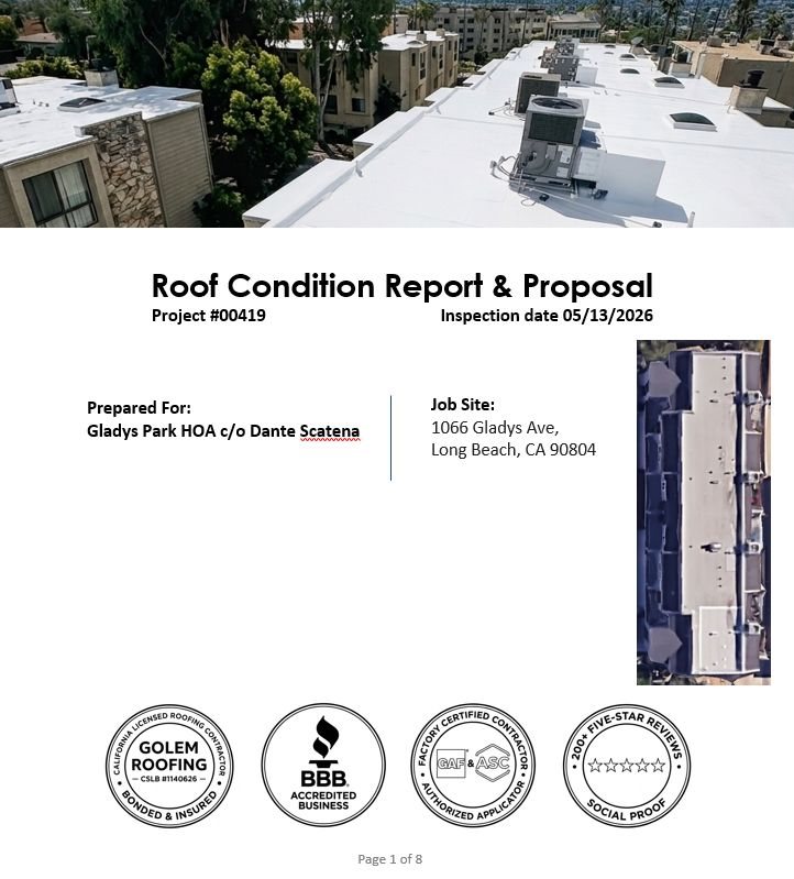 Written report or documentation screenshot for roof inspection written reports.